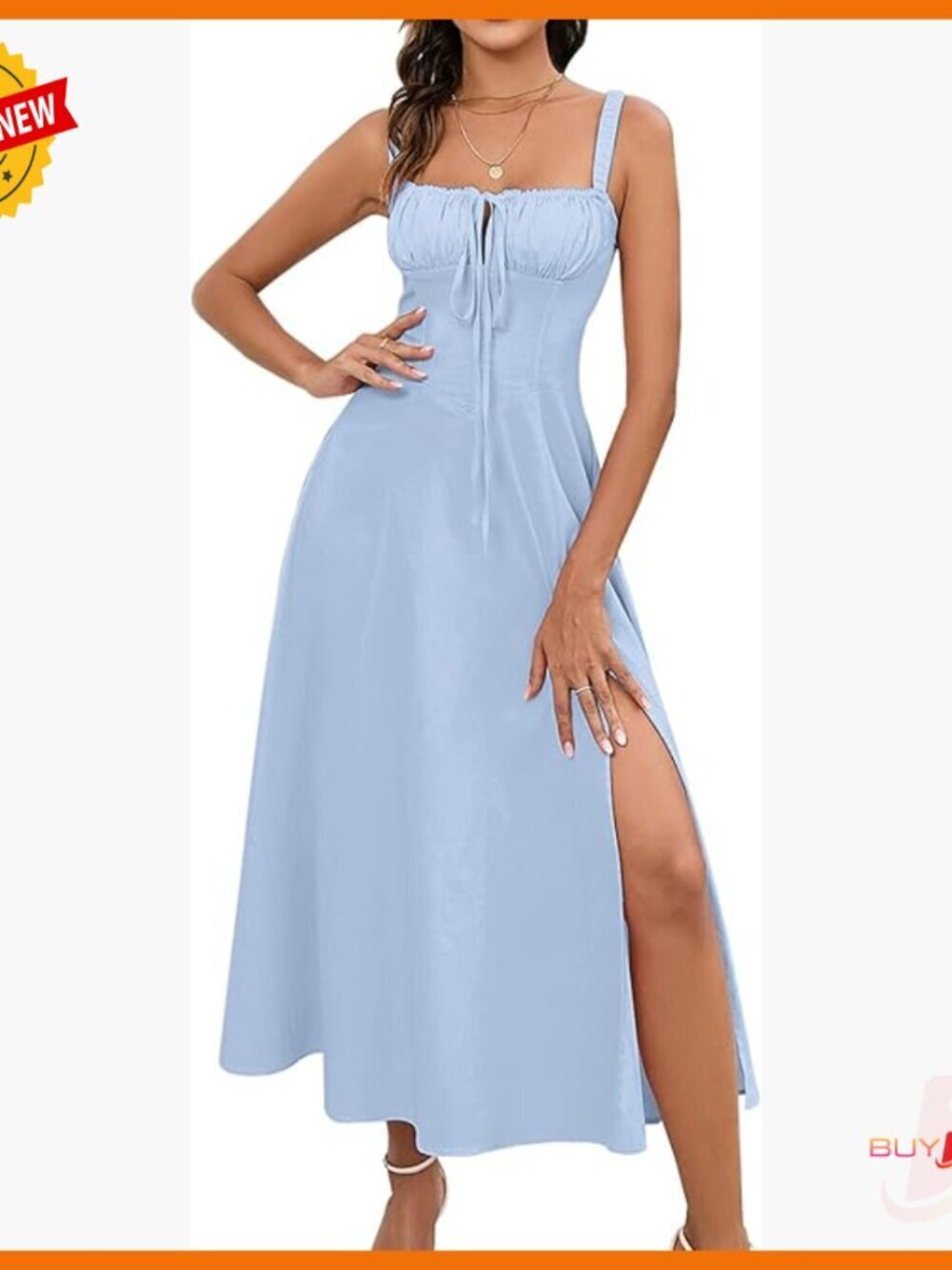 Summer Midi Dress Corset Lace Up Square Neck A-Line Formal Sundress